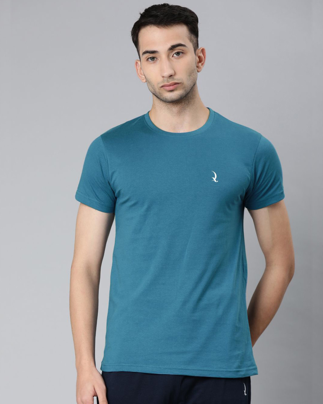 Shop Blue Solid T Shirt-Front