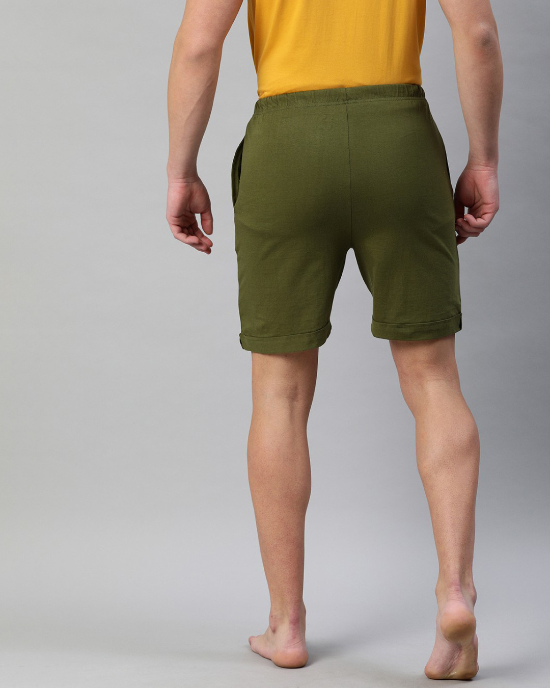 Shop Green Solid Shorts-Back
