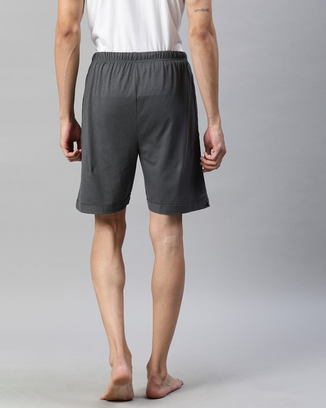 Shop Grey Solid Shorts-Back