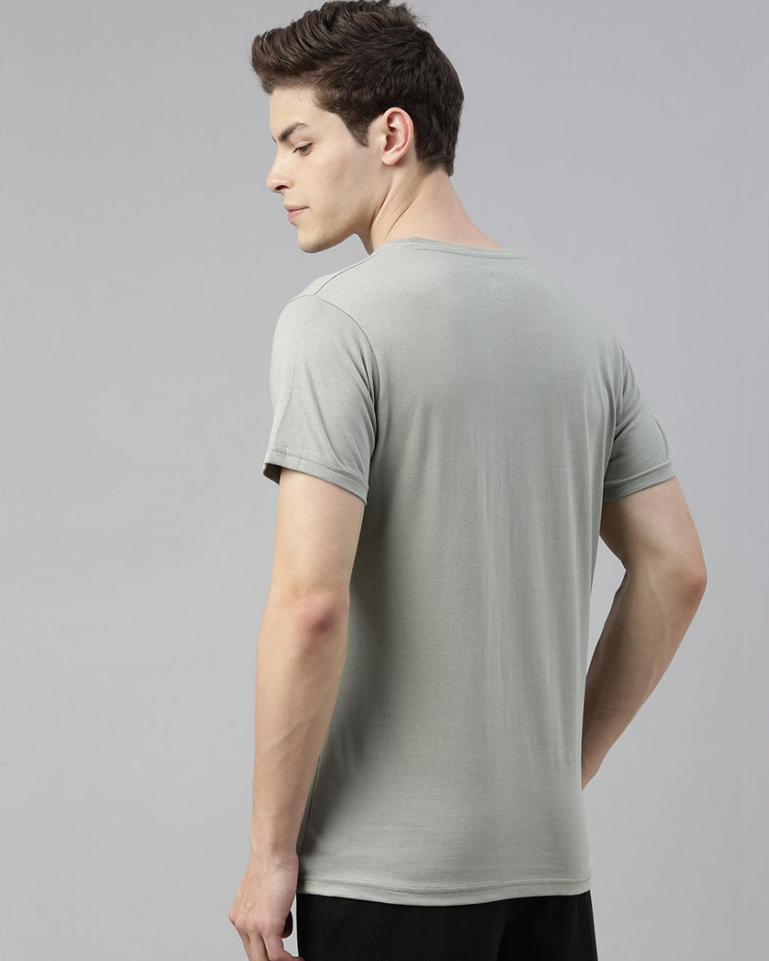 Shop Grey Solid T Shirt-Back