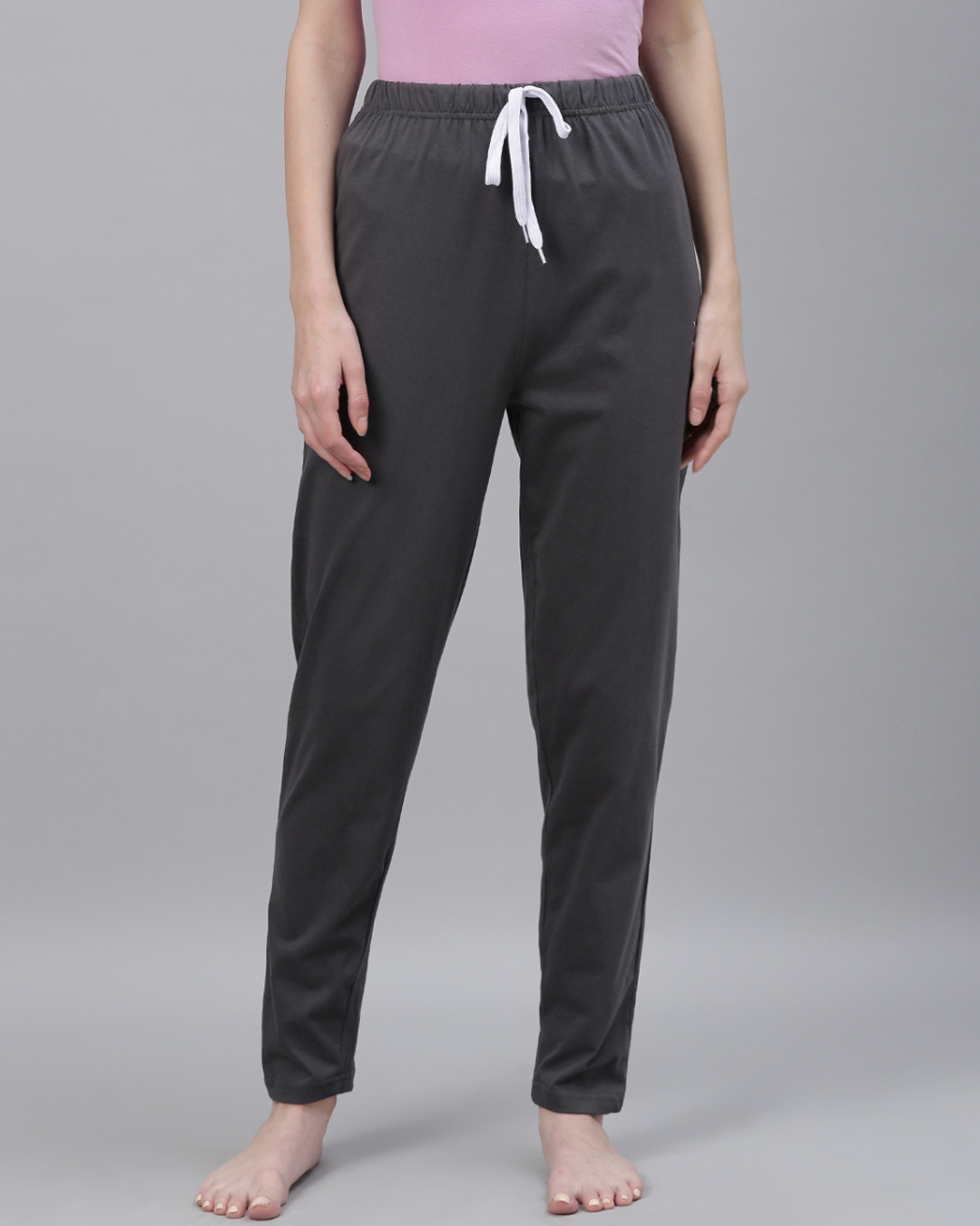 Shop Grey Solid Trackpants-Front