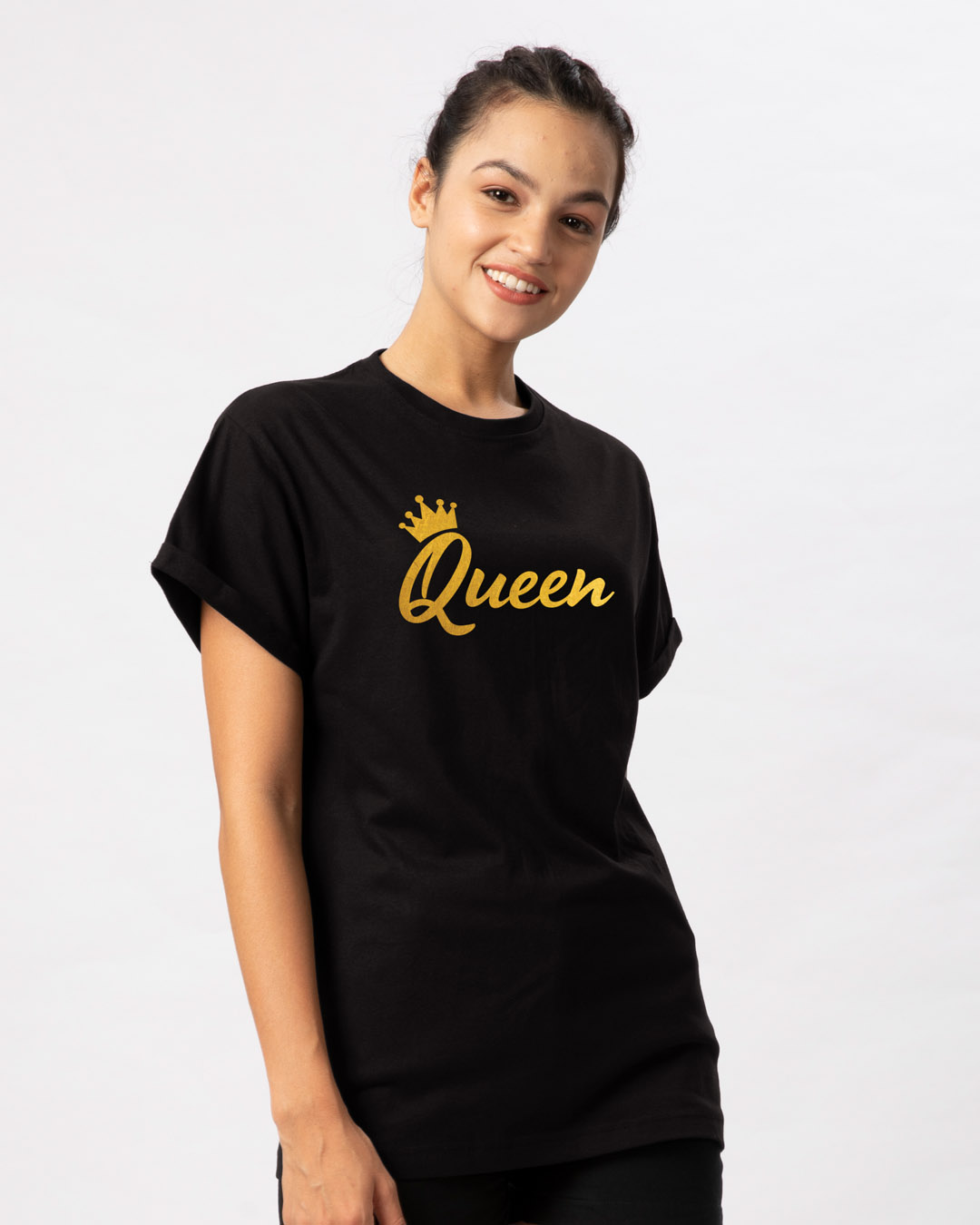Shop Queen Gold Print Boyfriend T-Shirt-Back
