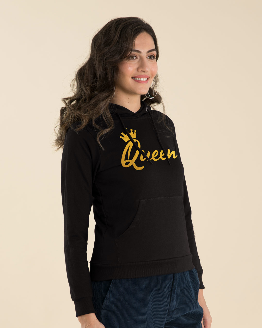 Shop Queen Gold Print Fleece Hoodies-Back