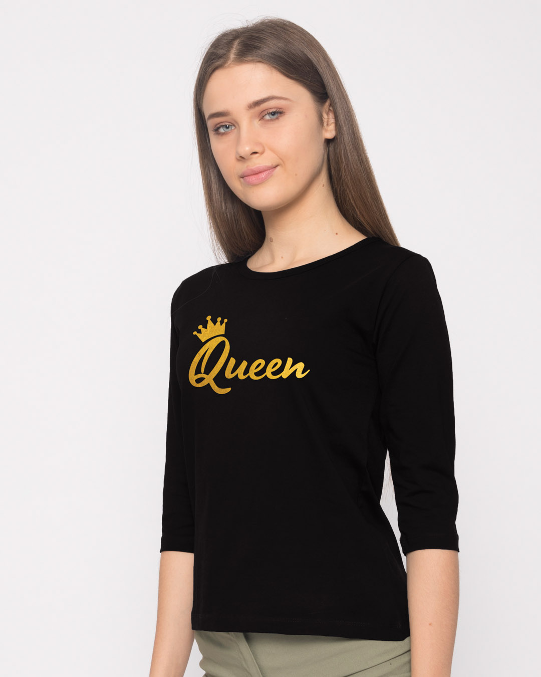 Shop Queen Gold Print Round Neck 3/4th Sleeve T-Shirt-Back