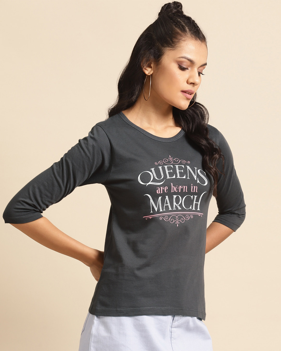 Shop Queens Are Born 3/4th Sleeve T-Shirt-Back