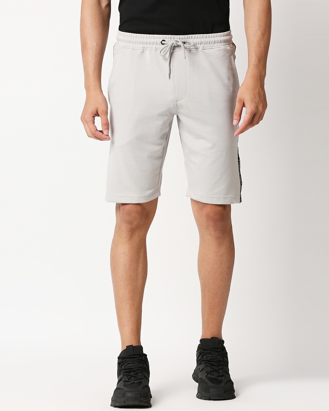 Shop Quiet Grey Men's Solid Side Tape Pocket Shorts-Back