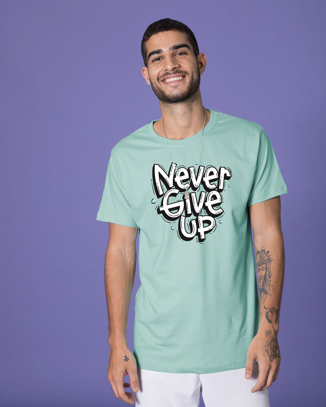 Shop Quirky Never Give Up Half Sleeve T-Shirt-Back