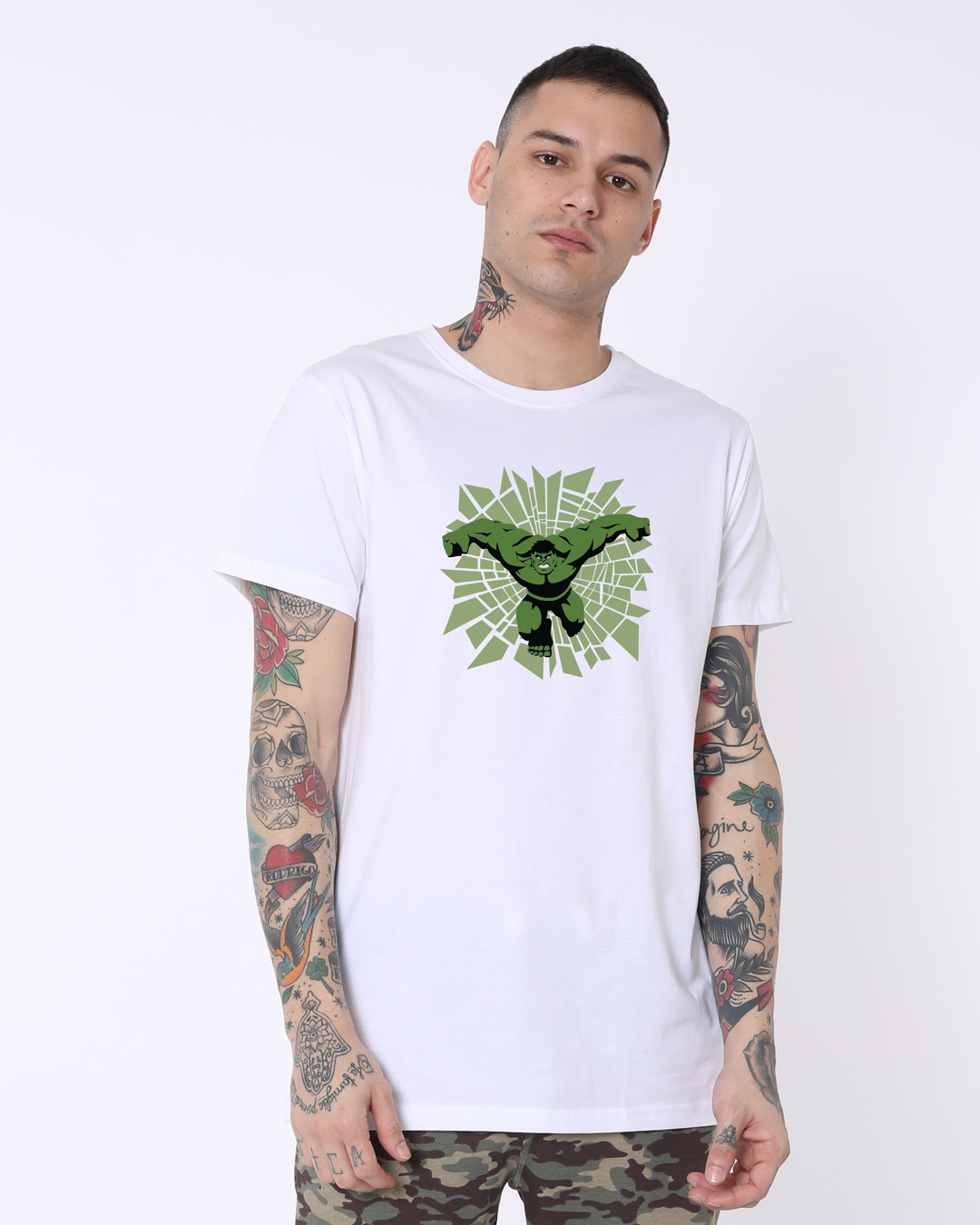 Shop Rage Half Sleeve Longline T-Shirt White (AVL)-Back