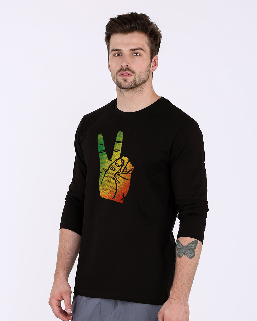 Shop Rasta Peace Hand Full Sleeve T-Shirt-Back