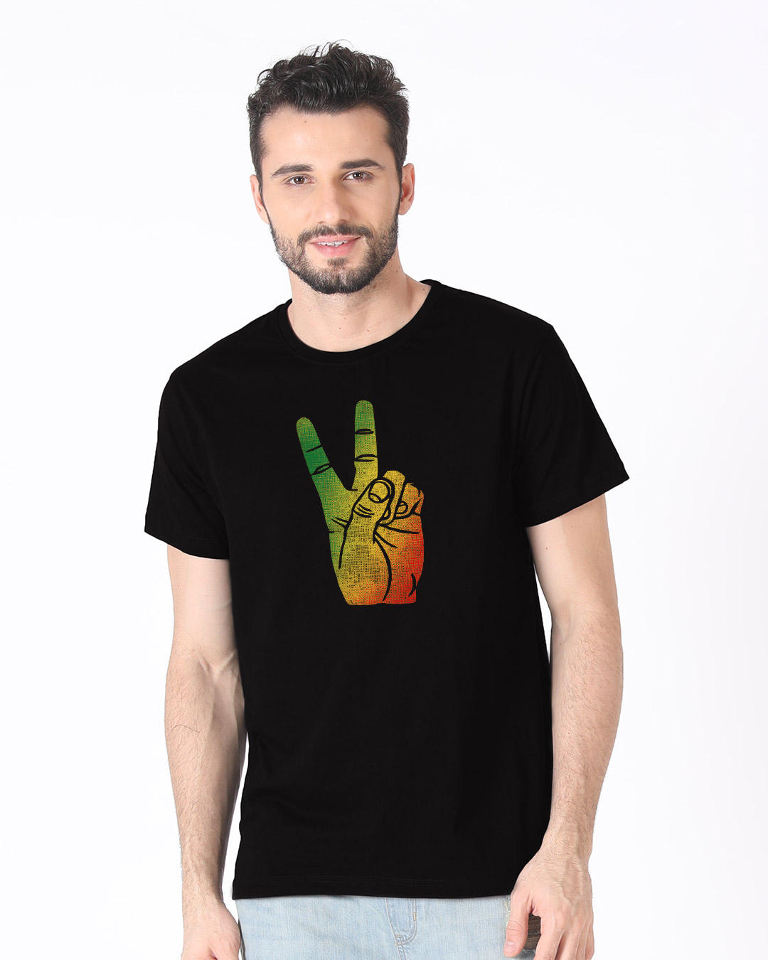 Shop Rasta Peace Hand Half Sleeve T-Shirt-Back