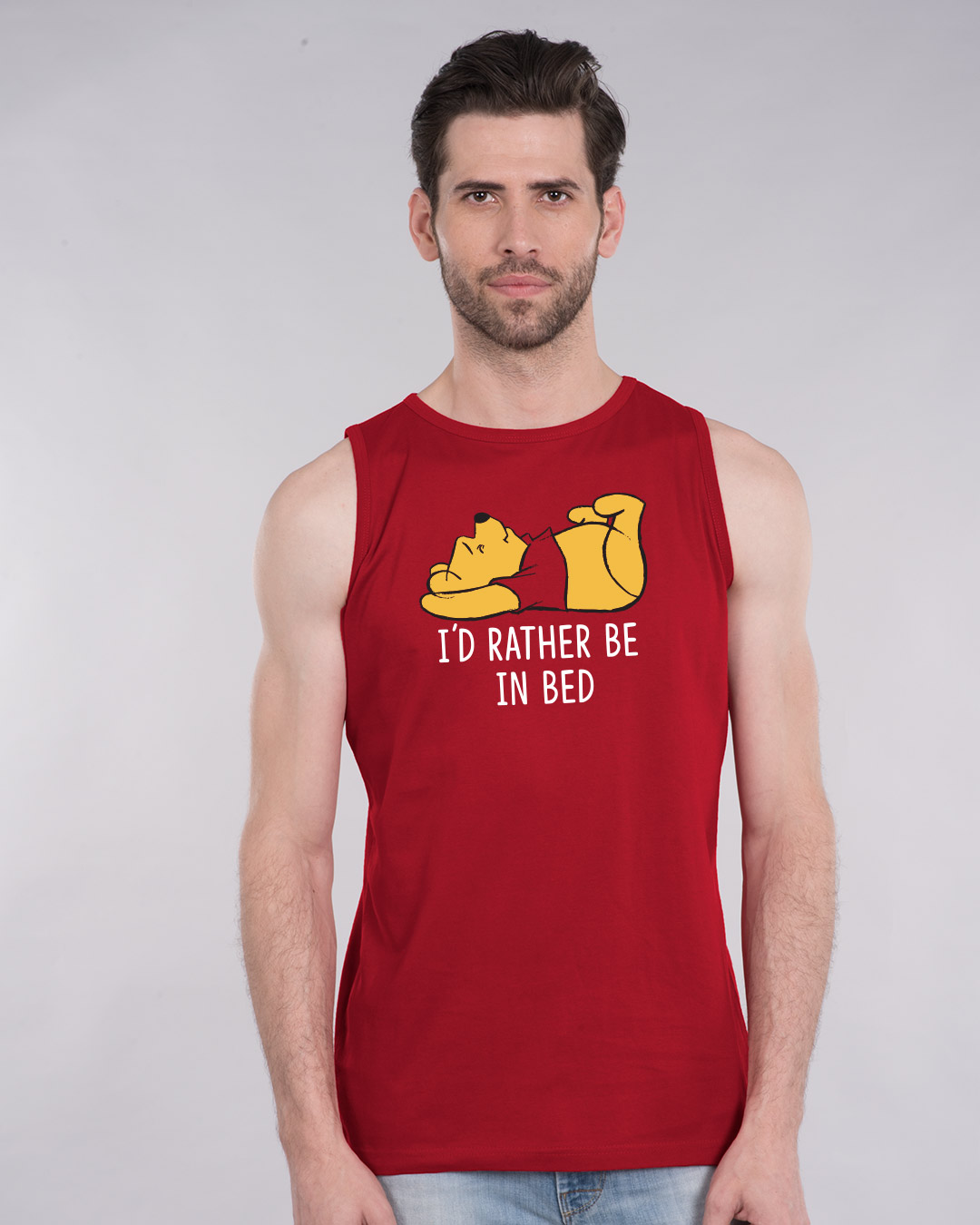 Buy Rather Be In Bed Vest (DL) for Men red Online at Bewakoof