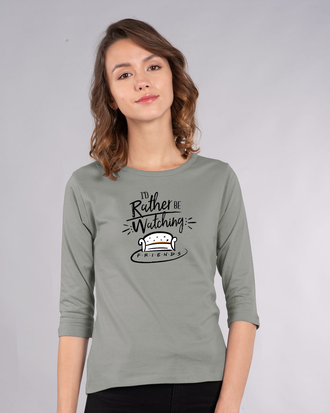 Shop Rather Be Watching Friends Round Neck 3/4th Sleeve T-Shirt (FRL)-Back