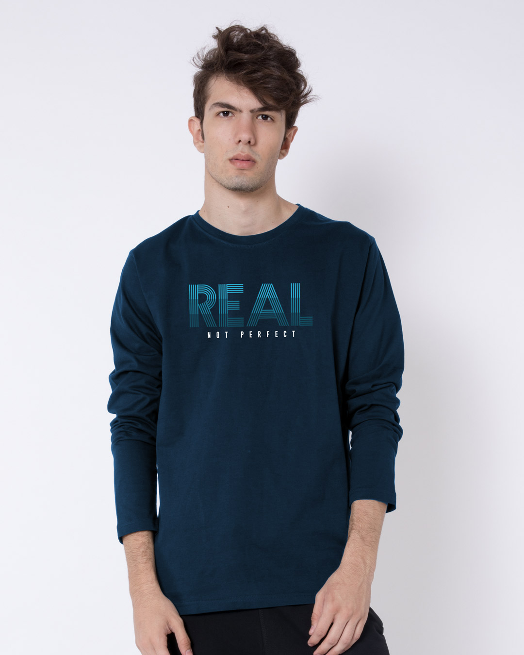 Shop Real Not Perfect Full Sleeve T-Shirt Navy Blue-Back