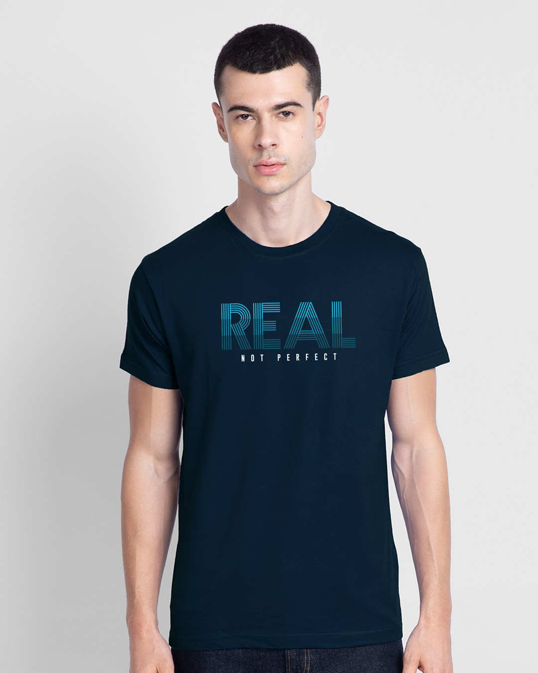 Shop Real Not Perfect Half Sleeve T-Shirt Navy Blue-Back