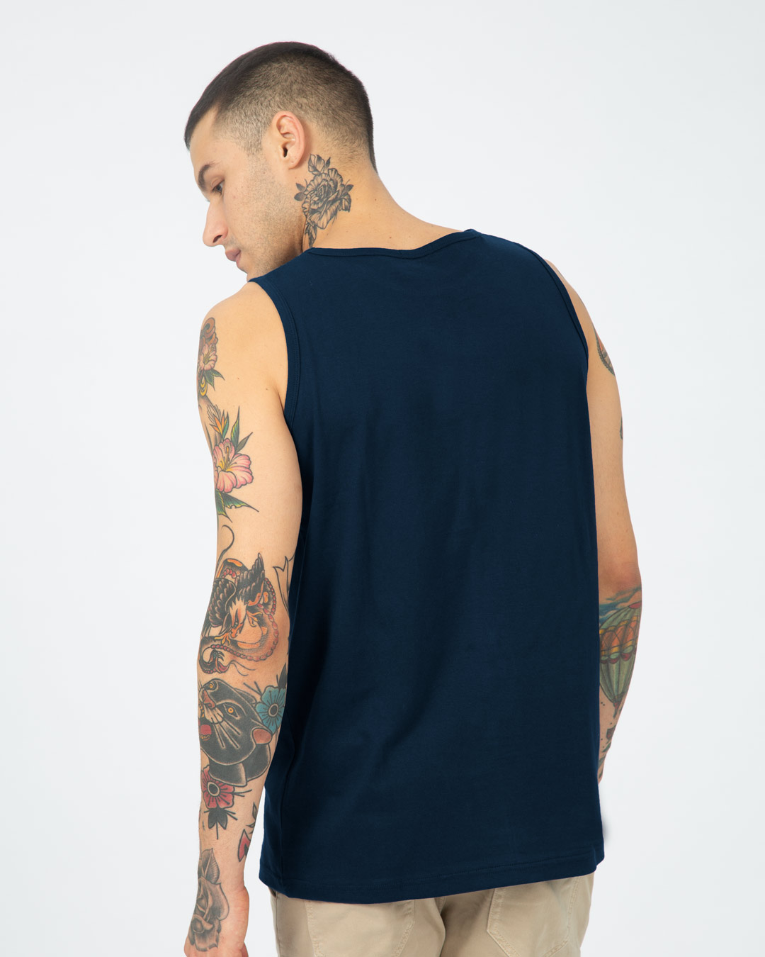 Shop Real Not Perfect Round Neck Vest Navy Blue-Back