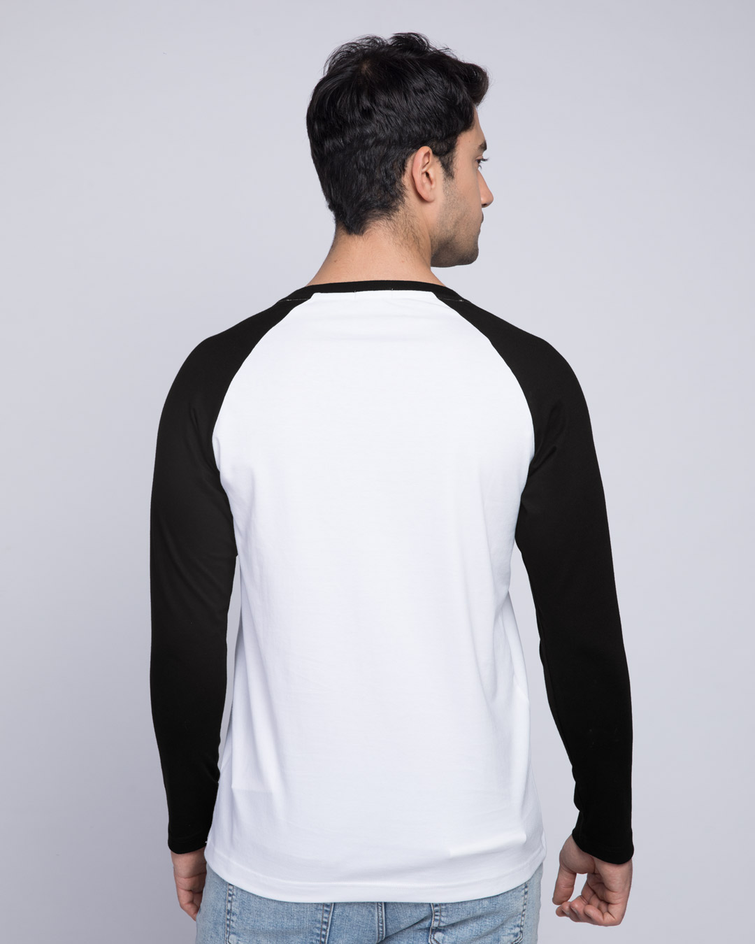 Shop Rebel Stripe Full Sleeve Raglan T-Shirt White-Black-Back