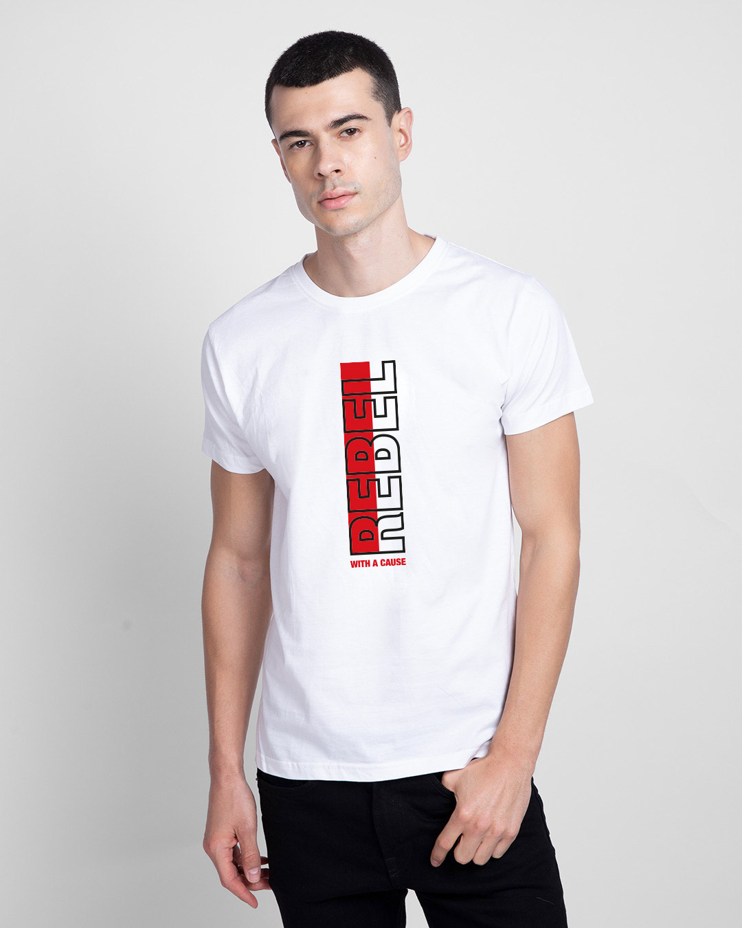 

Rebel Stripe Half Sleeve T-Shirt White Men' Printed T-Shirts Bewakoof.com