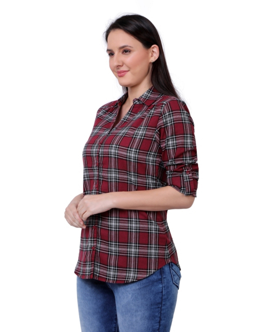 Shop Women's Brown Checkered Casual Shirt-Back