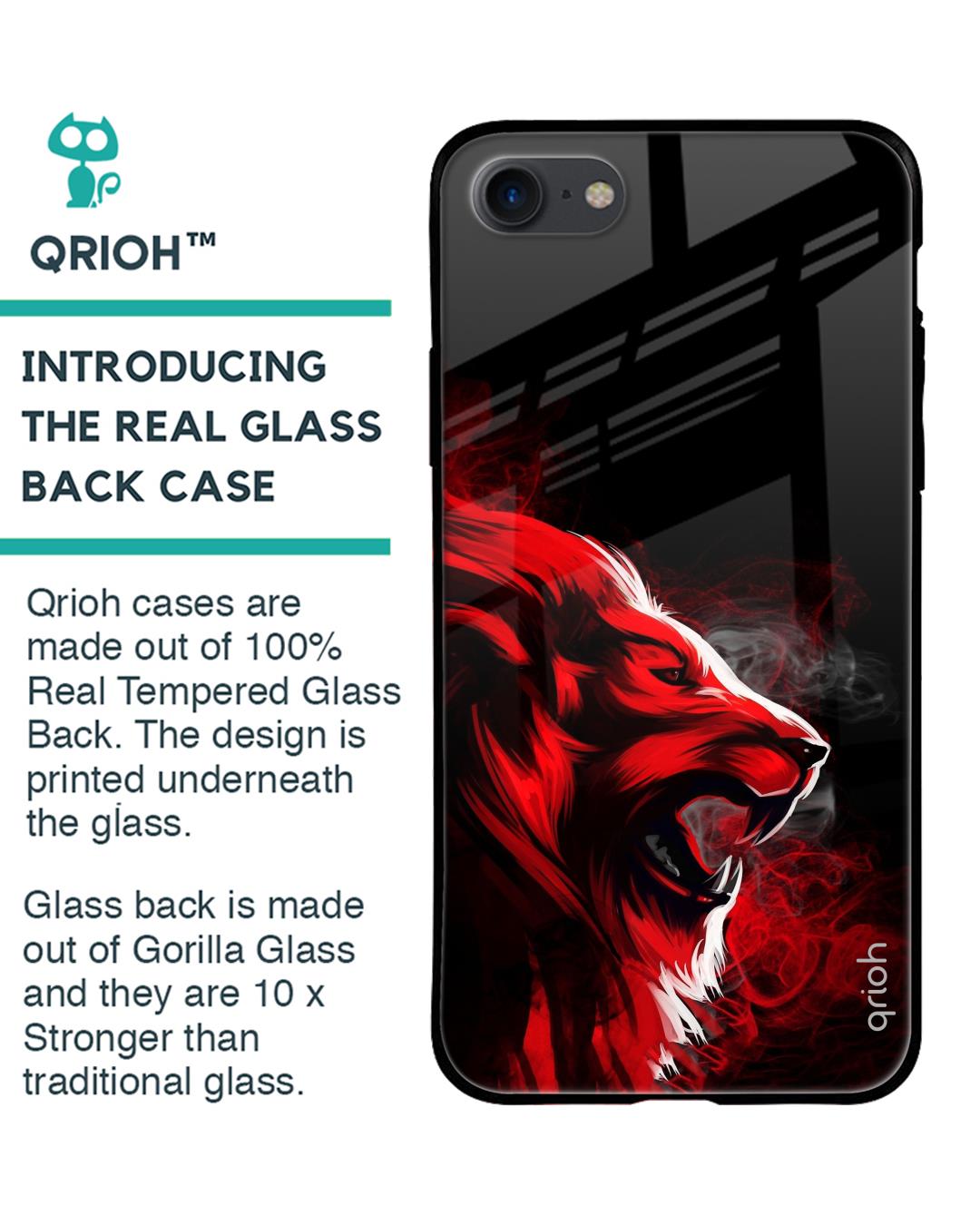 Shop Red Angry Lion Printed Premium Glass Cover For iPhone 7 (Impact Resistant, Matte Finish)-Back
