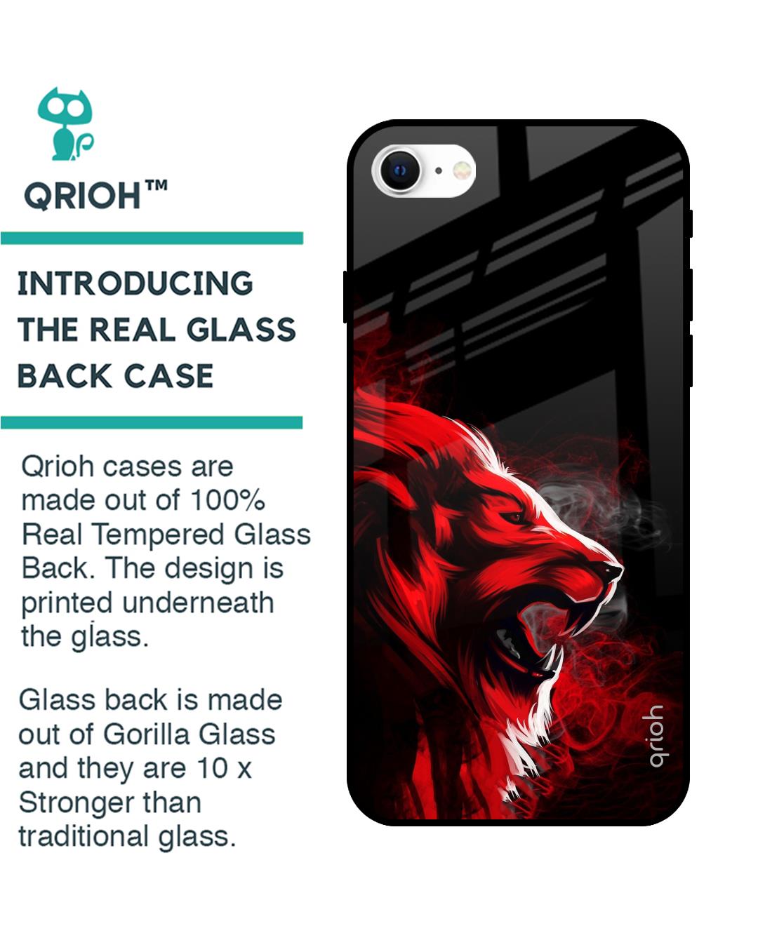 Shop Red Angry Lion Printed Premium Glass Cover For iPhone SE 2022 (Impact Resistant, Matte Finish)-Back
