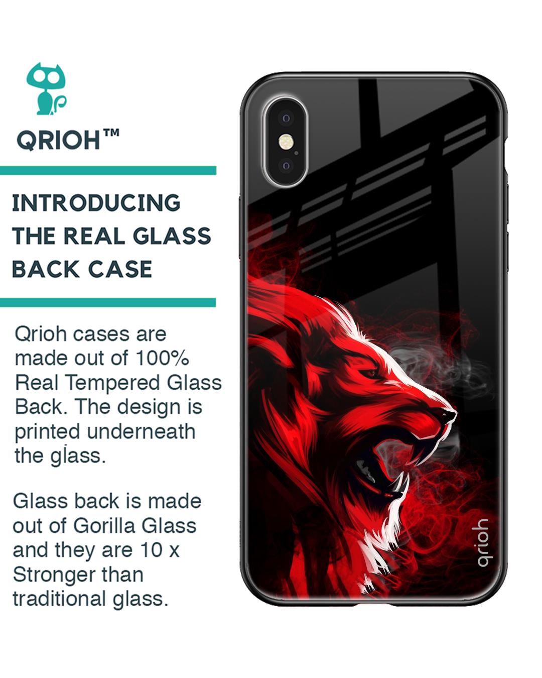 Shop Red Angry Lion Printed Premium Glass Cover For iPhone X (Impact Resistant, Matte Finish)-Back