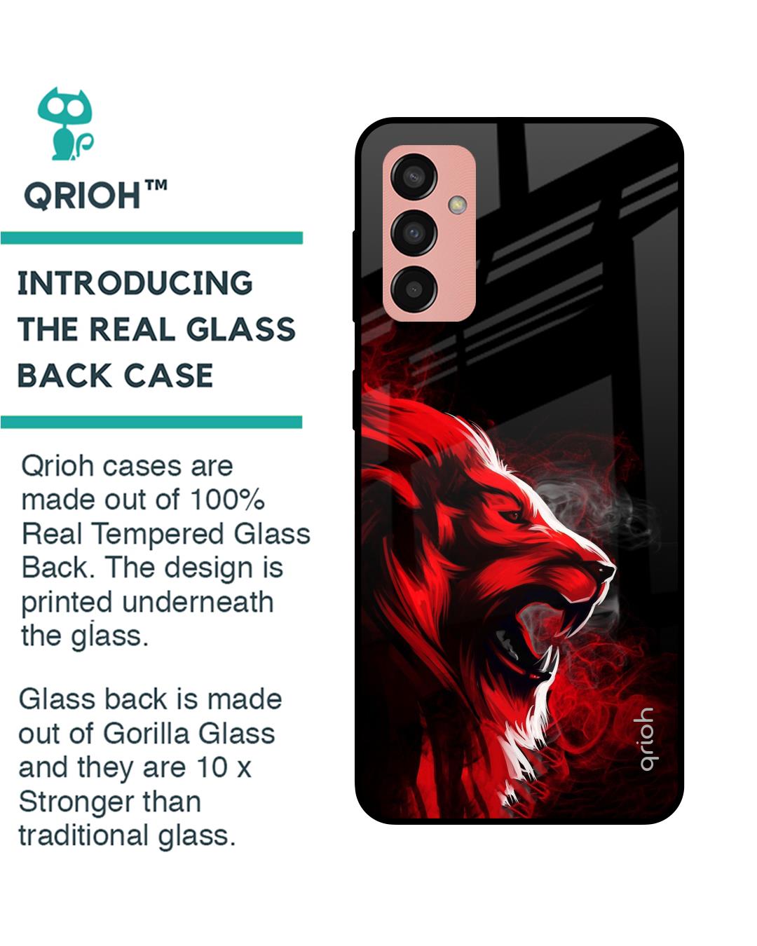 Shop Red Angry Lion Printed Premium Glass Cover for Samsung Galaxy M13 (Shock Proof, Scratch Resistant)-Back