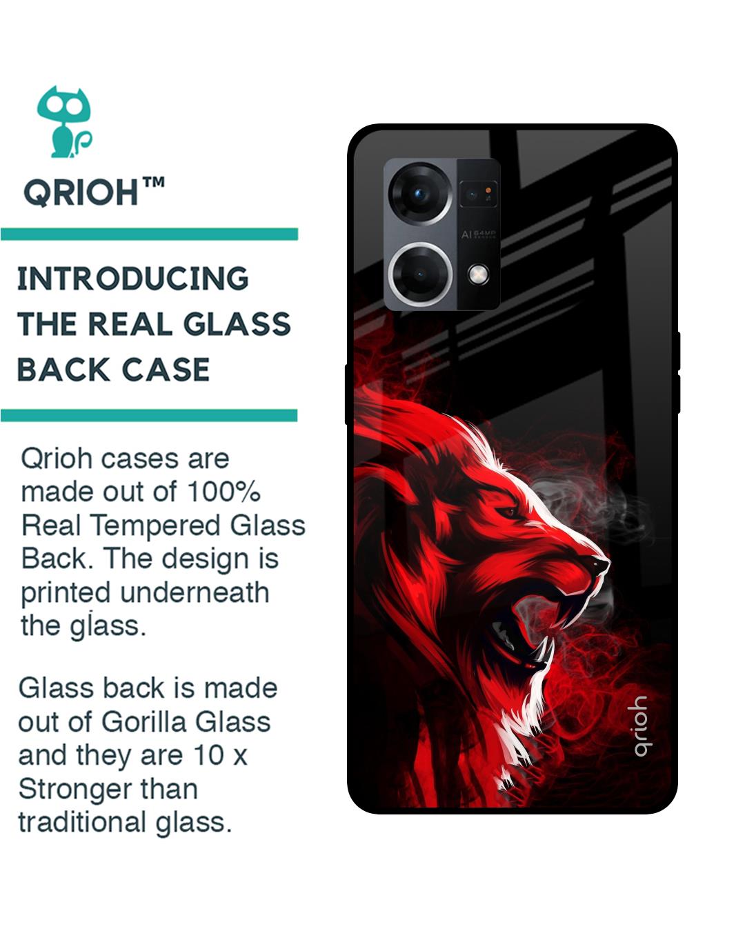 Shop Red Angry Lion Printed Premium Glass Case for Oppo F21s Pro (Shock Proof,Scratch Resistant)-Back