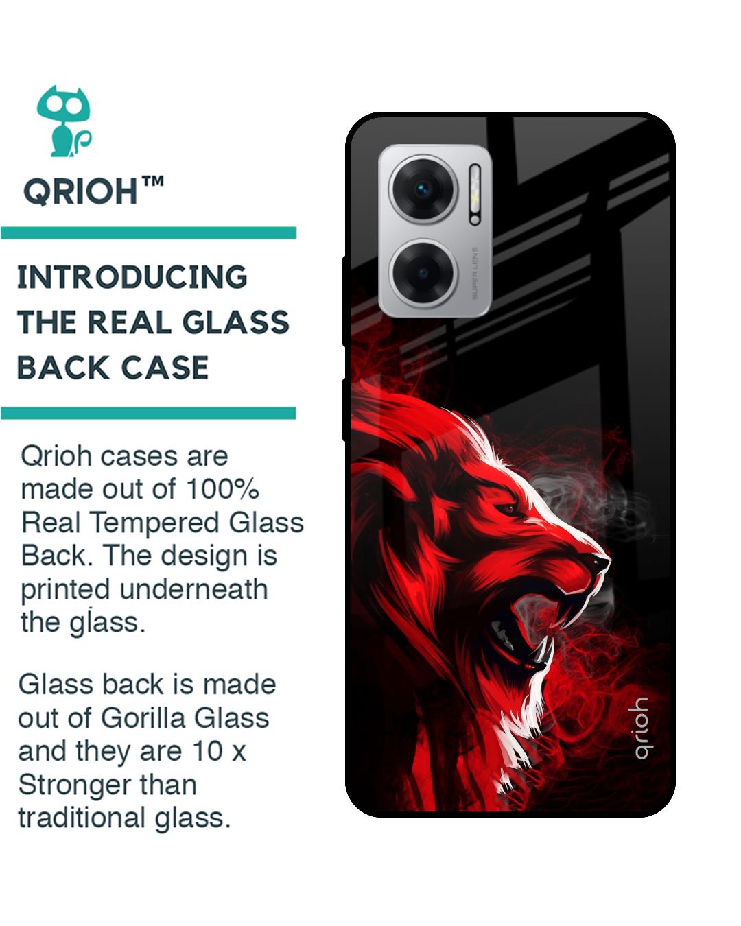 Shop Red Angry Lion Printed Premium Glass Case for Redmi 11 Prime 5G (Shock Proof,Scratch Resistant)-Back