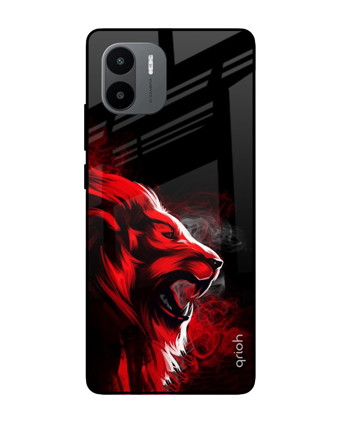 Shop Red Angry Lion Printed Premium Glass Case for Redmi A1plus (Shock Proof,Scratch Resistant)-Front