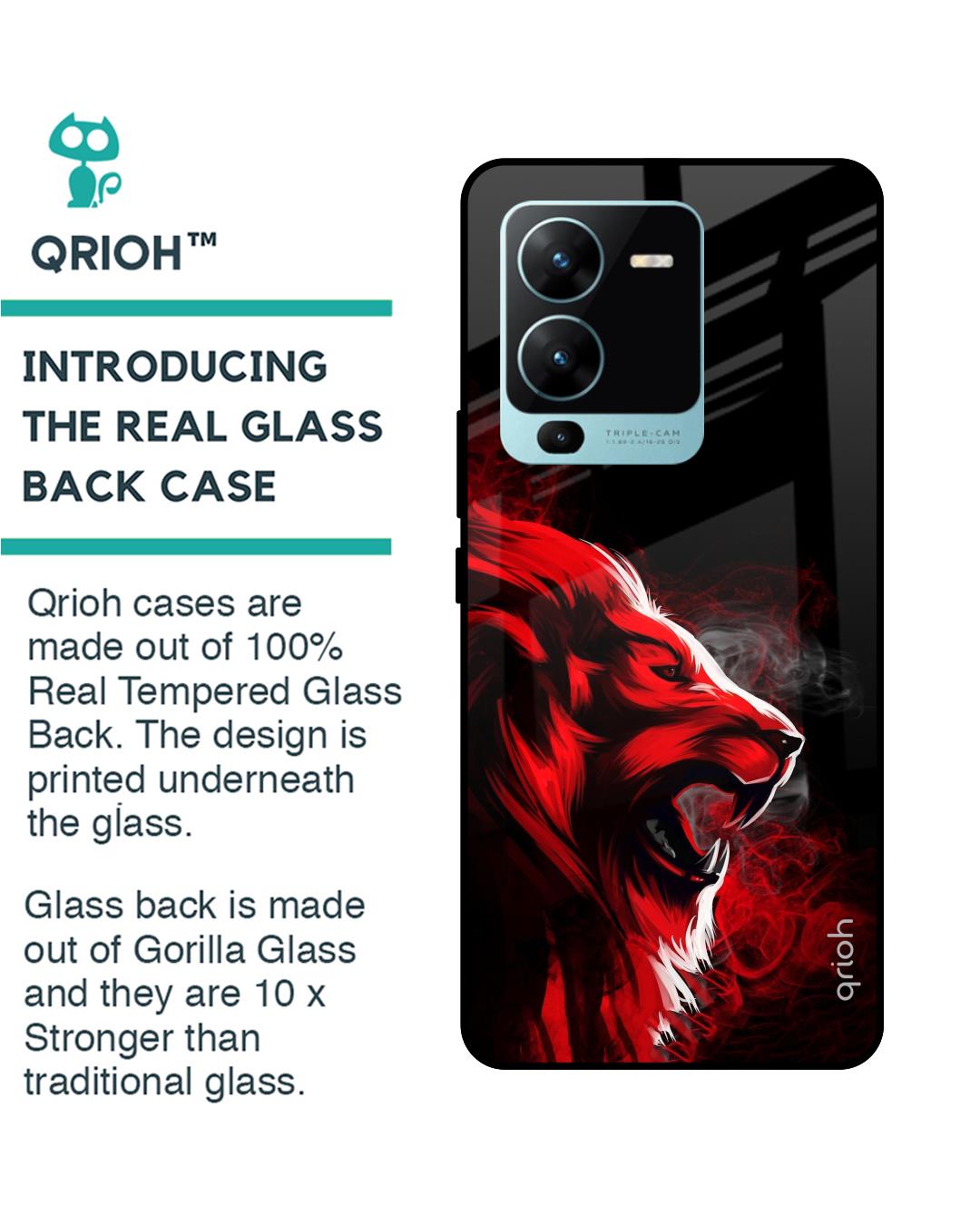 Shop Red Angry Lion Printed Premium Glass Case for Vivo V25 Pro (Shock Proof,Scratch Resistant)-Back