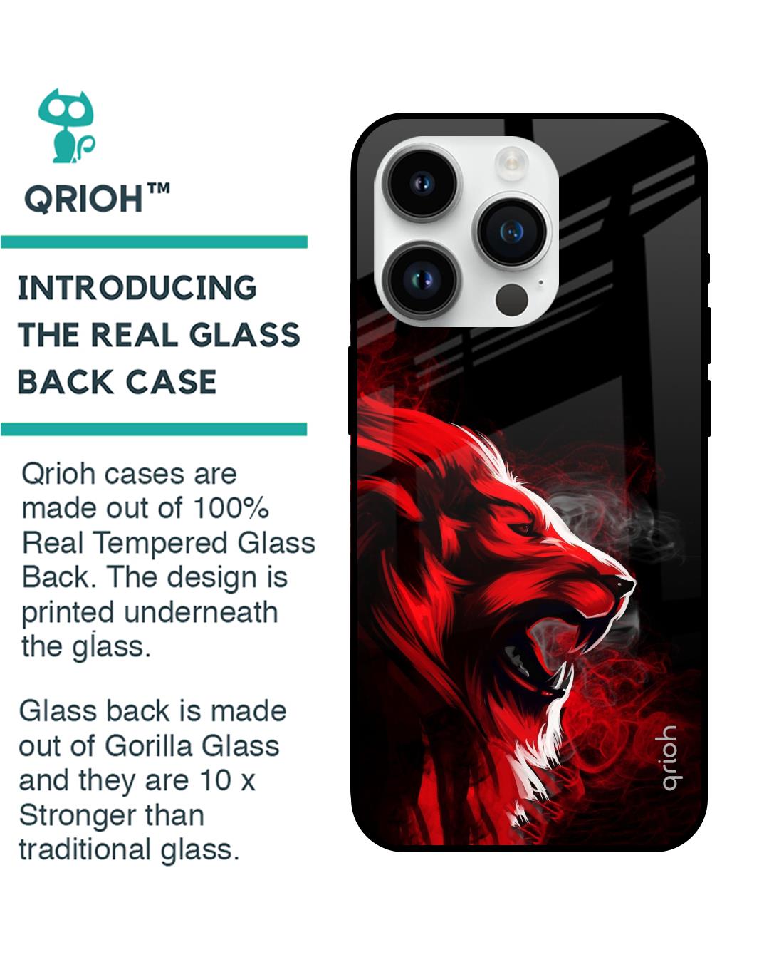Shop Red Angry Lion Printed Premium Glass Cover for Apple iPhone 14 Pro (Shock Proof, Scratch Resistant)-Back