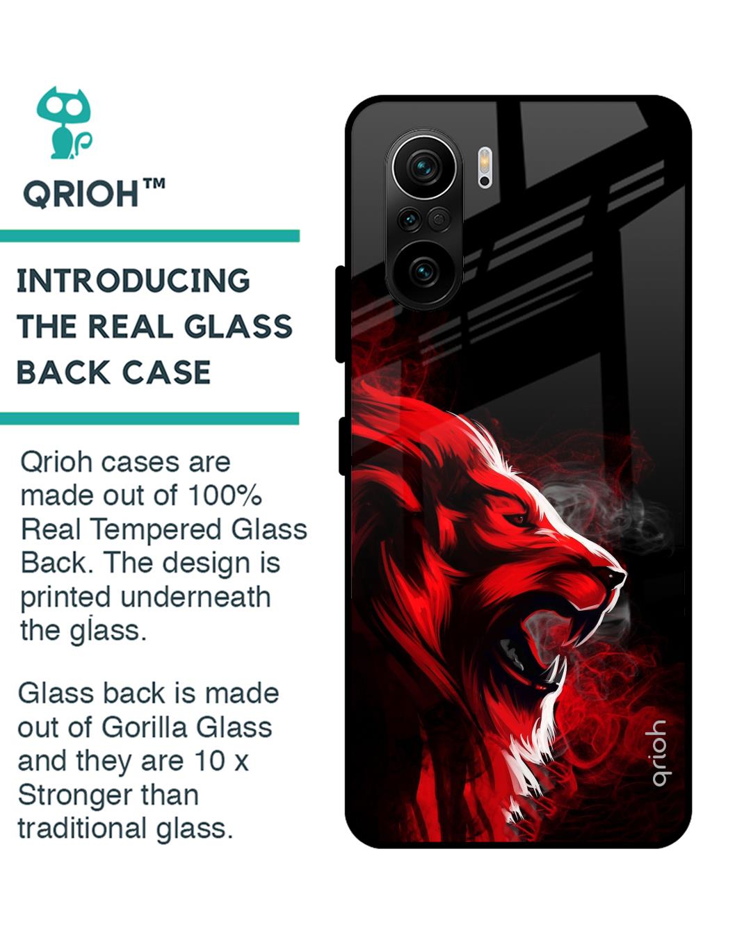 Shop Red Angry Lion Printed Premium Glass Cover For Mi 11X (Impact Resistant, Matte Finish)-Back