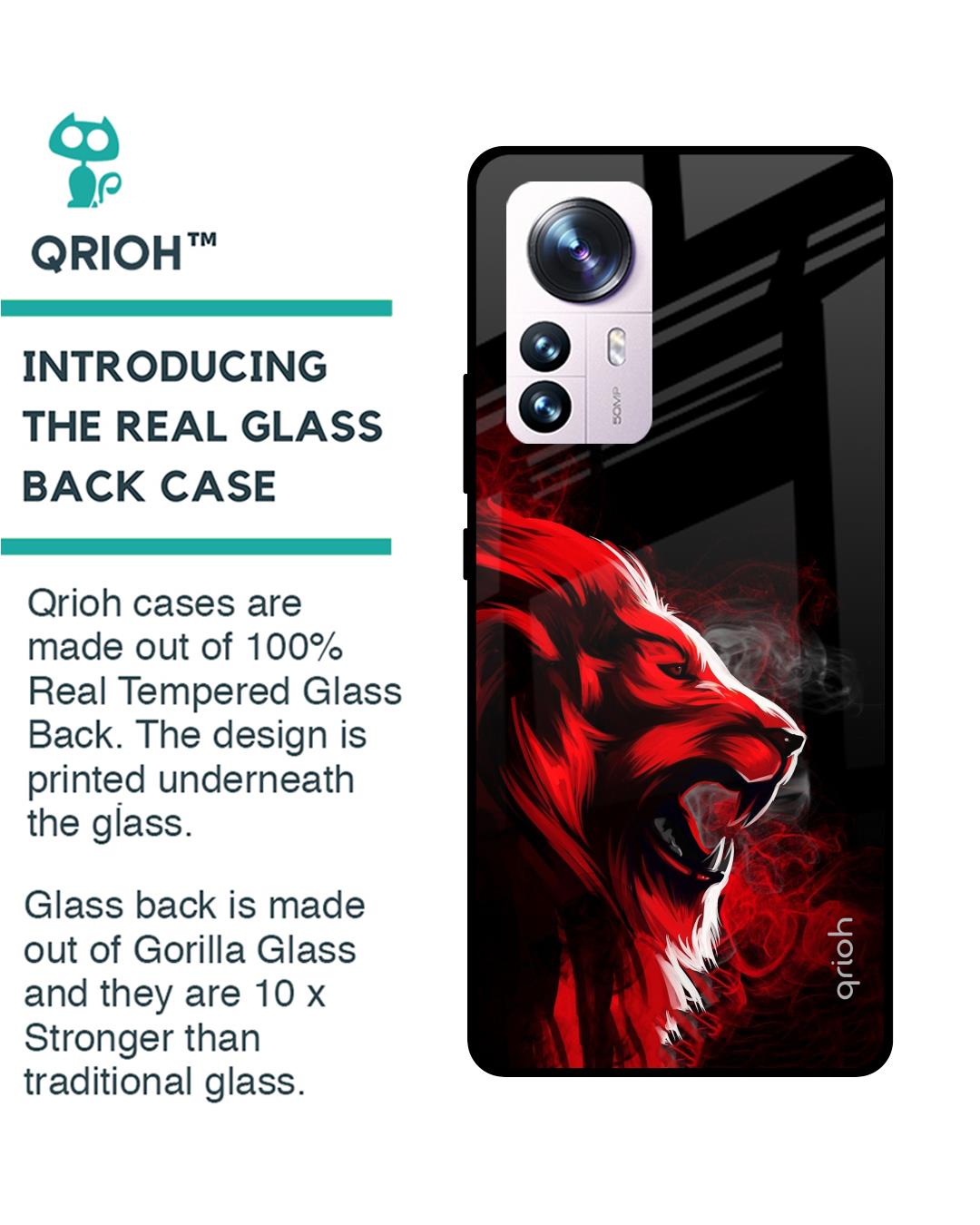 Shop Red Angry Lion Printed Premium Glass Cover For Mi 12 Pro 5G (Impact Resistant, Matte Finish)-Back