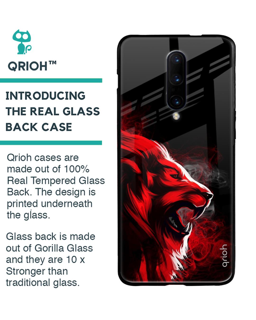 Shop Red Angry Lion Printed Premium Glass Cover For OnePlus 7 Pro (Impact Resistant, Matte Finish)-Back