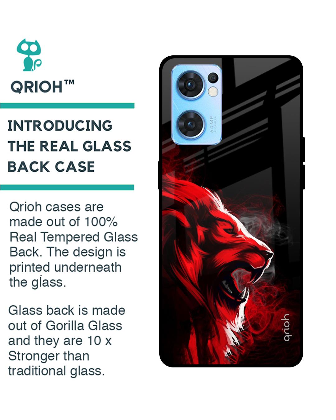 Shop Red Angry Lion Printed Premium Glass Cover For Oppo Reno7 5G (Impact Resistant, Matte Finish)-Back