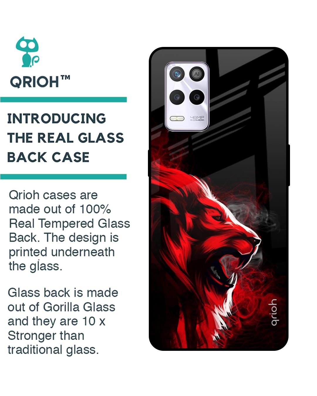 Shop Red Angry Lion Printed Premium Glass Cover for Realme 9 5G (Shock Proof, Scratch Resistant)-Back