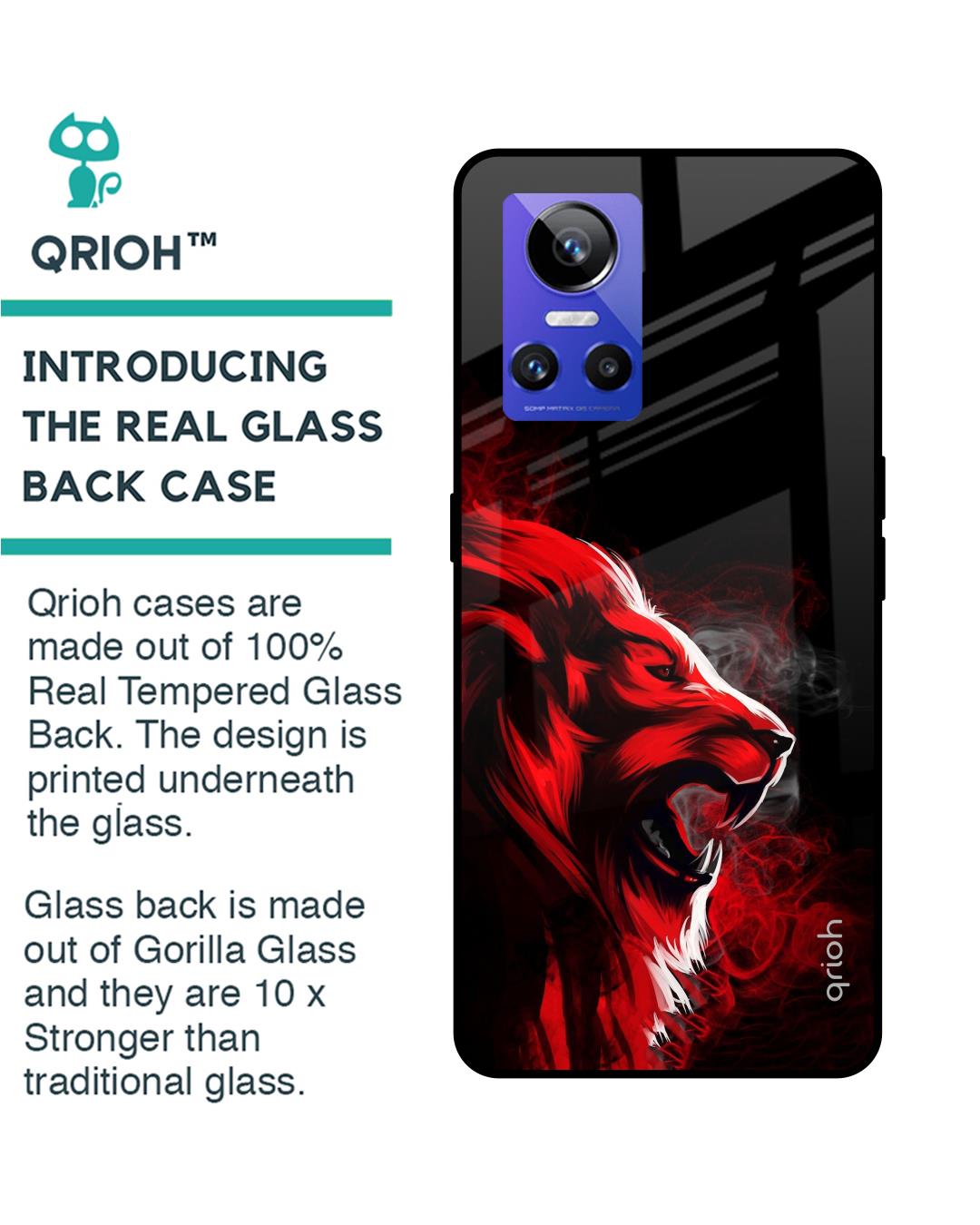 Shop Red Angry Lion Printed Premium Glass Cover for Realme GT Neo 3 (Shock Proof, Scratch Resistant)-Back