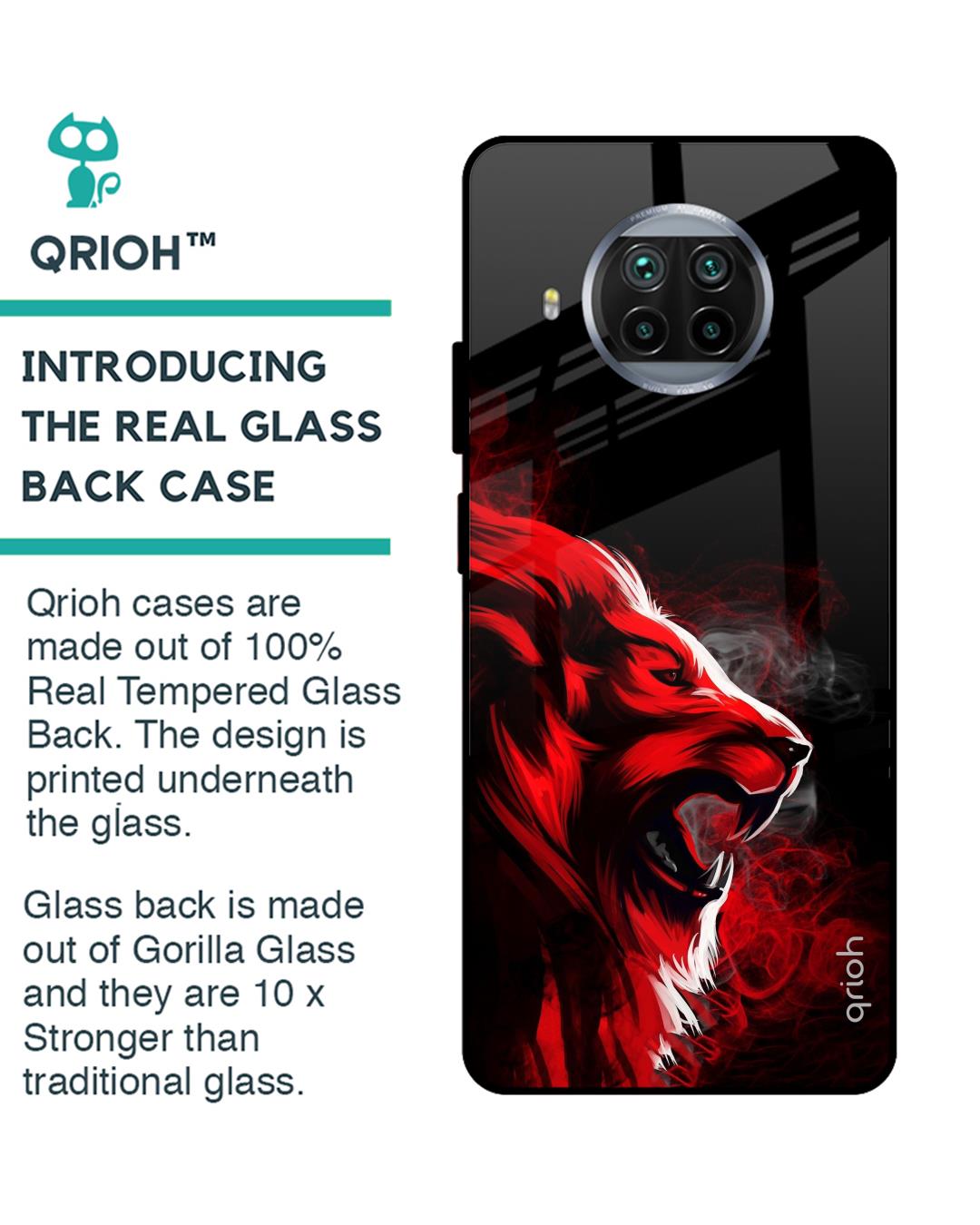 Shop Red Angry Lion Printed Premium Glass Cover For Xiaomi Mi 10i 5G (Impact Resistant, Matte Finish)-Back