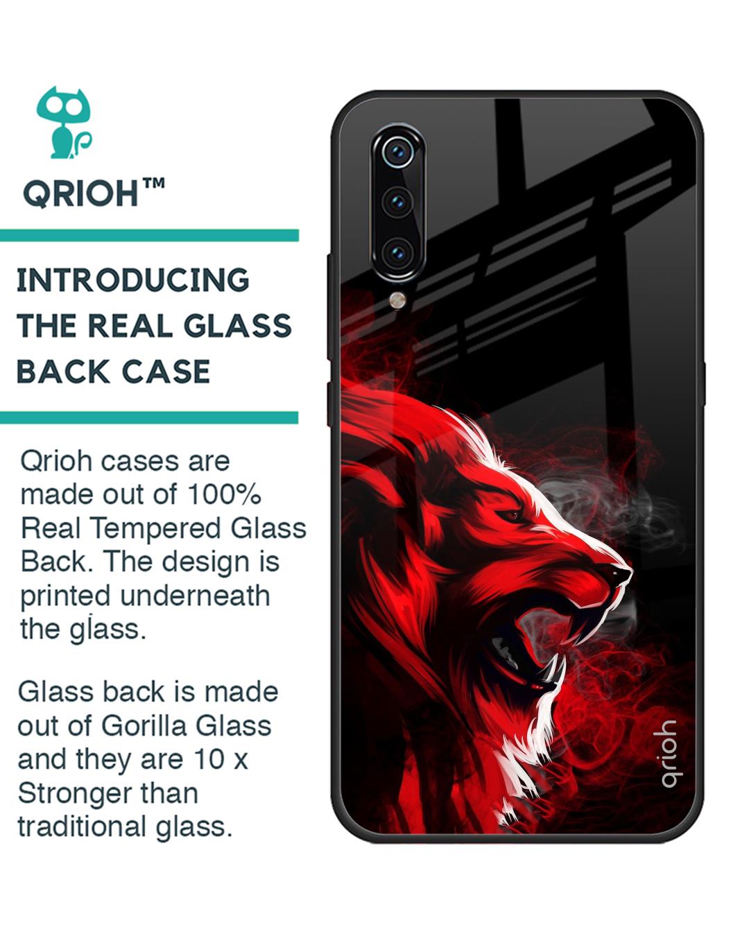 Shop Red Angry Lion Printed Premium Glass Cover For Xiaomi Mi A3 (Impact Resistant, Matte Finish)-Back