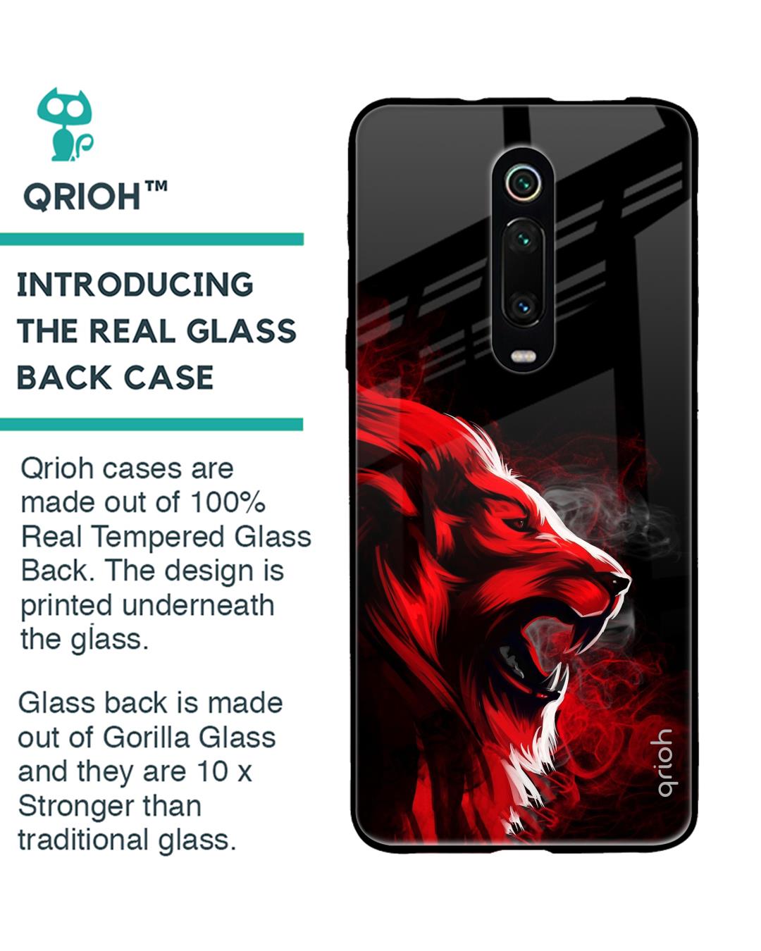 Shop Red Angry Lion Printed Premium Glass Cover For Xiaomi Redmi K20 Pro (Impact Resistant, Matte Finish)-Back