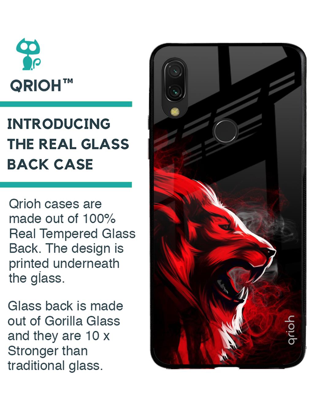 Shop Red Angry Lion Printed Premium Glass Cover For Xiaomi Redmi Note 7 Pro (Matte Finish)-Back