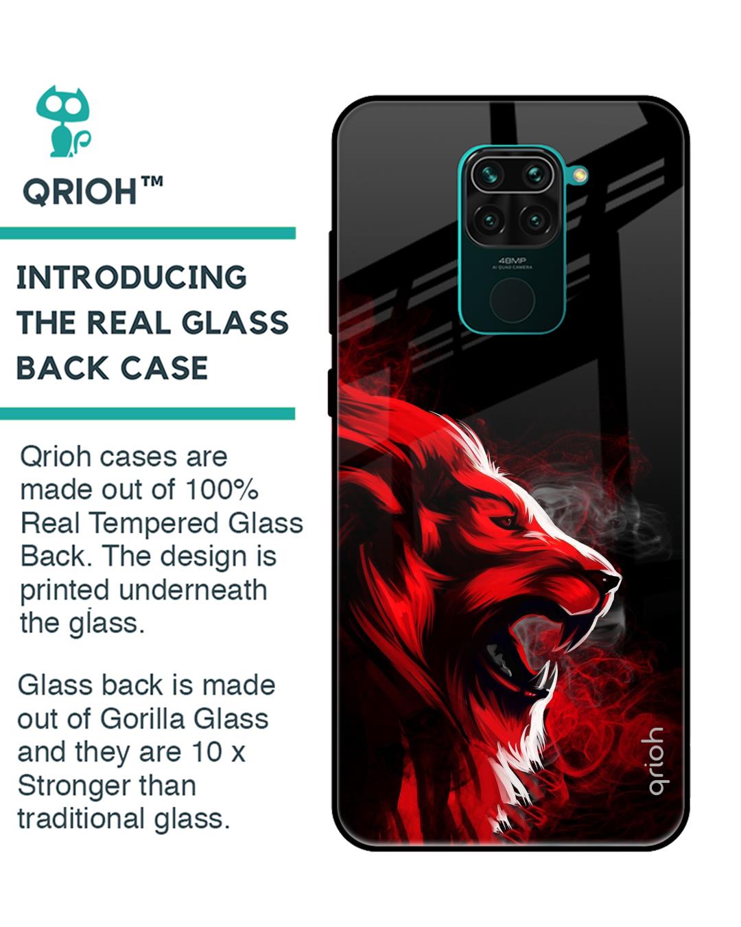 Shop Red Angry Lion Printed Premium Glass Cover For Xiaomi Redmi Note 9 (Impact Resistant, Matte Finish)-Back