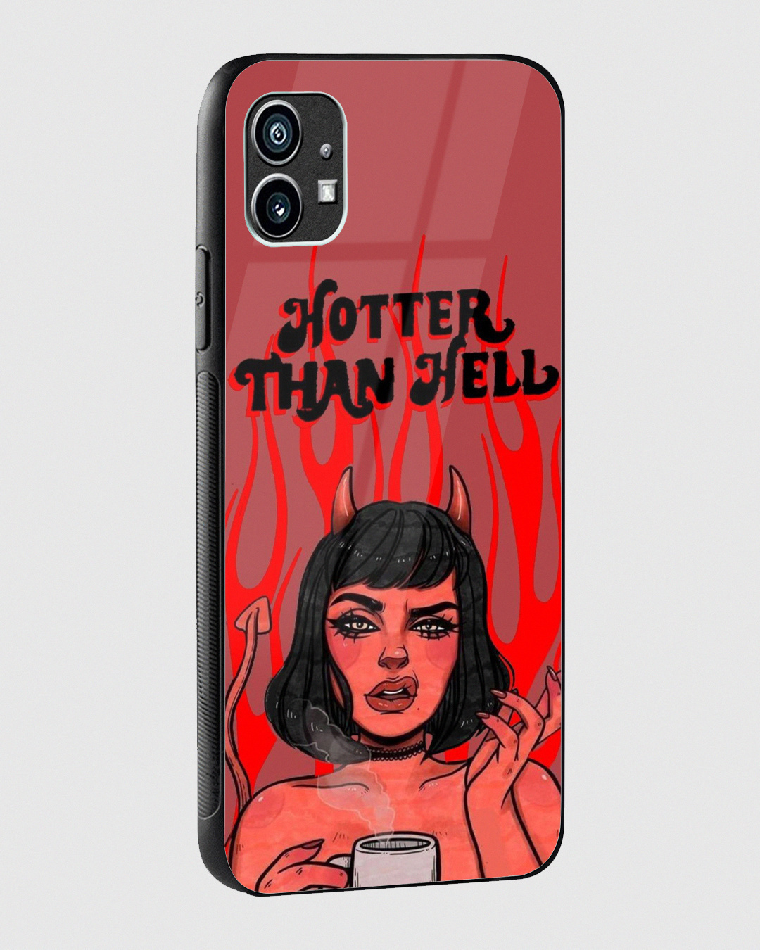 Shop Red & Black Hotter Than Hell Premium Glass Case for Nothing Phone (1)-Back