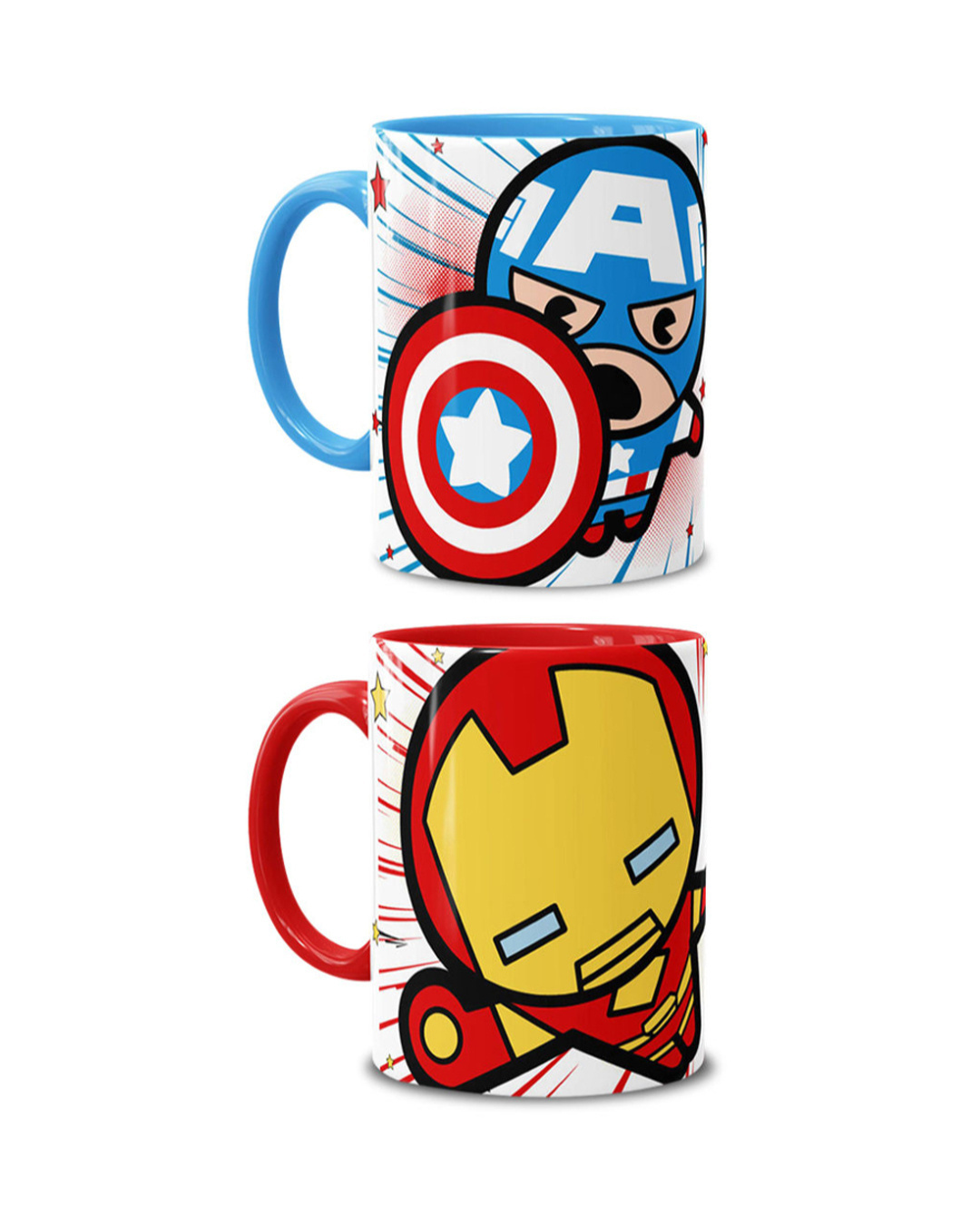 Buy Pack Of 2 Red And Blue Captain Ironman Kawaii Printed Ceramic Coffee Mugs 320 Ml Online In