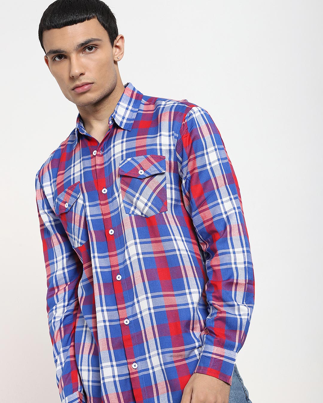 Shop Red Checks Two Pocket Casual Full Sleeve Shirt-Back