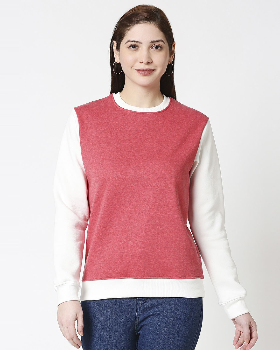 Shop Women's Red Melange Contrast Sleeve Sweater-Back
