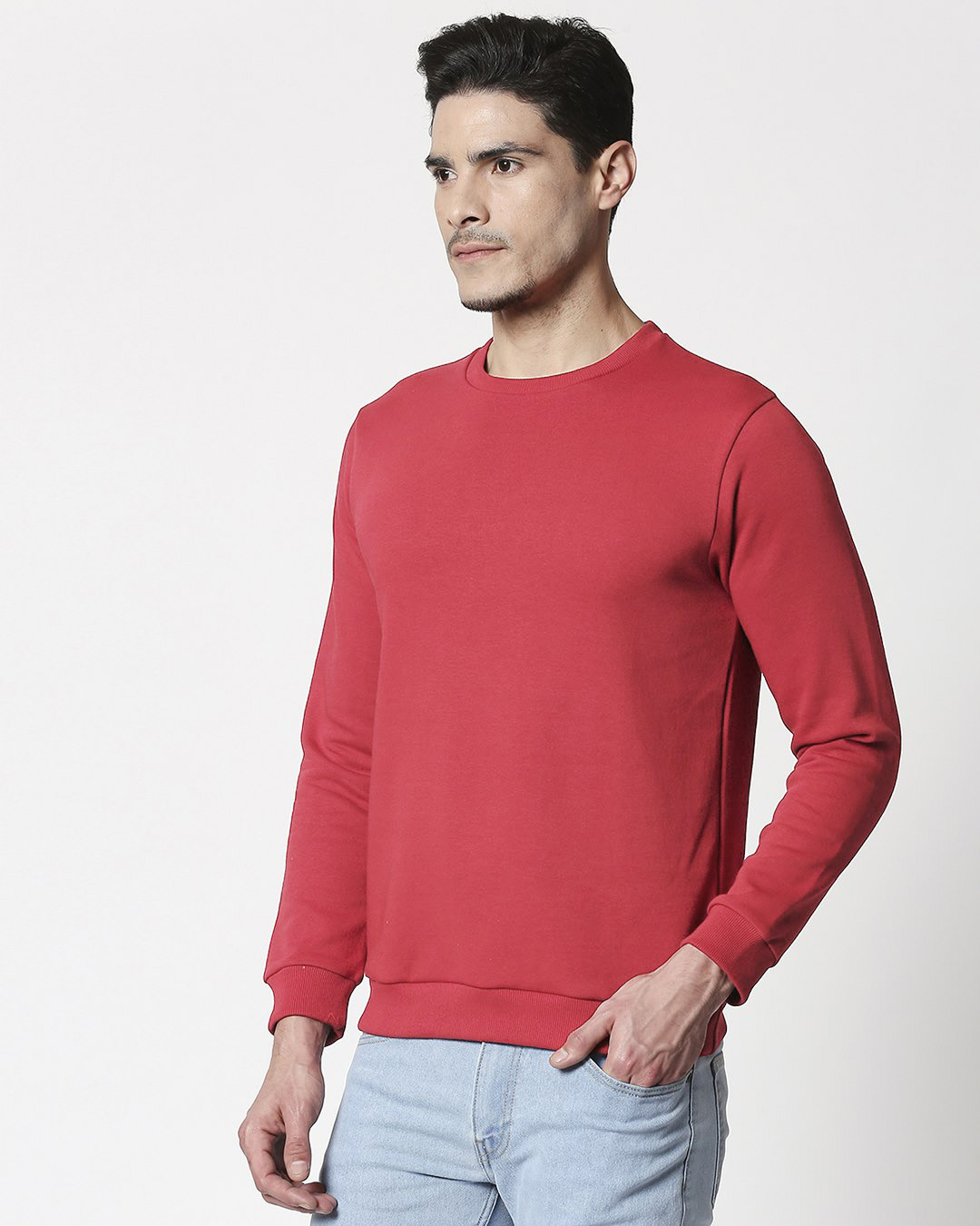 Shop Red Melange Fleece Sweatshirt-Back