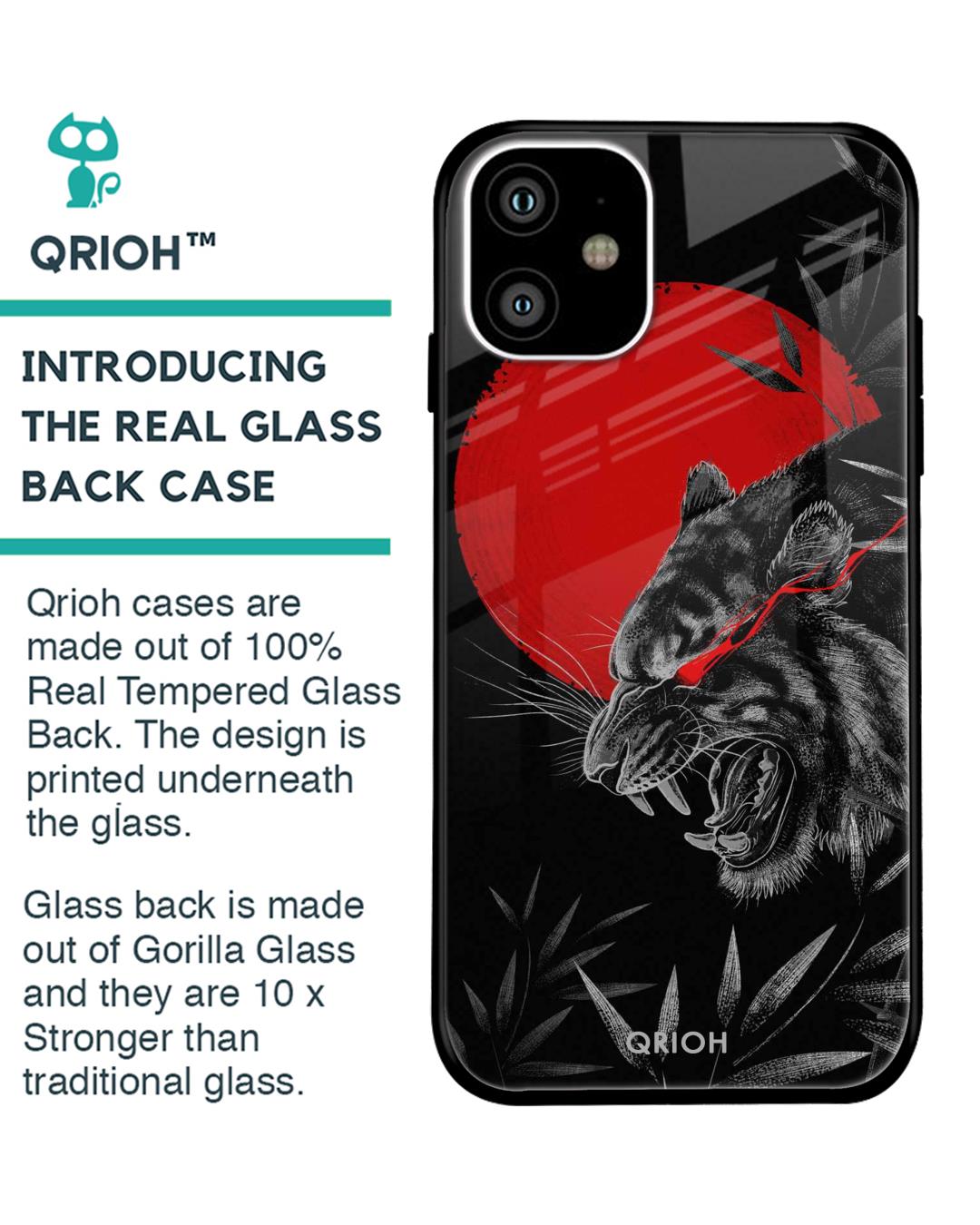 Shop Red Moon Tiger Printed Premium Glass Cover For iPhone 11 (Impact Resistant, Matte Finish)-Back