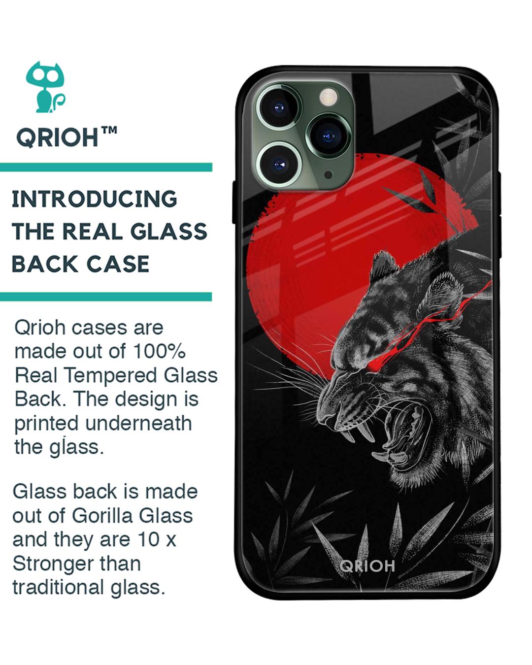 Shop Red Moon Tiger Printed Premium Glass Cover For iPhone 11 Pro (Impact Resistant, Matte Finish)-Back