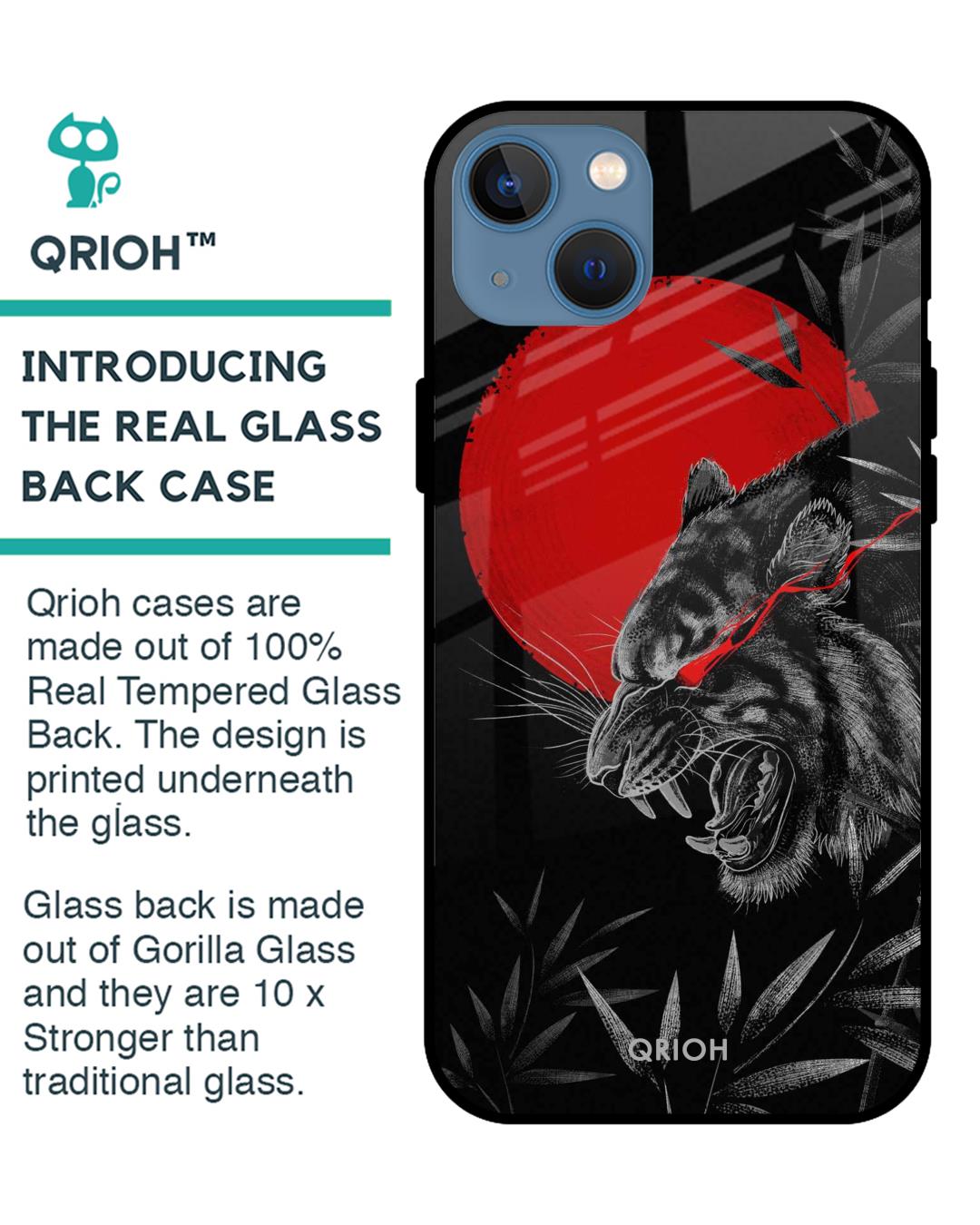 Shop Red Moon Tiger Printed Premium Glass Cover For iPhone 13 mini (Impact Resistant, Matte Finish)-Back